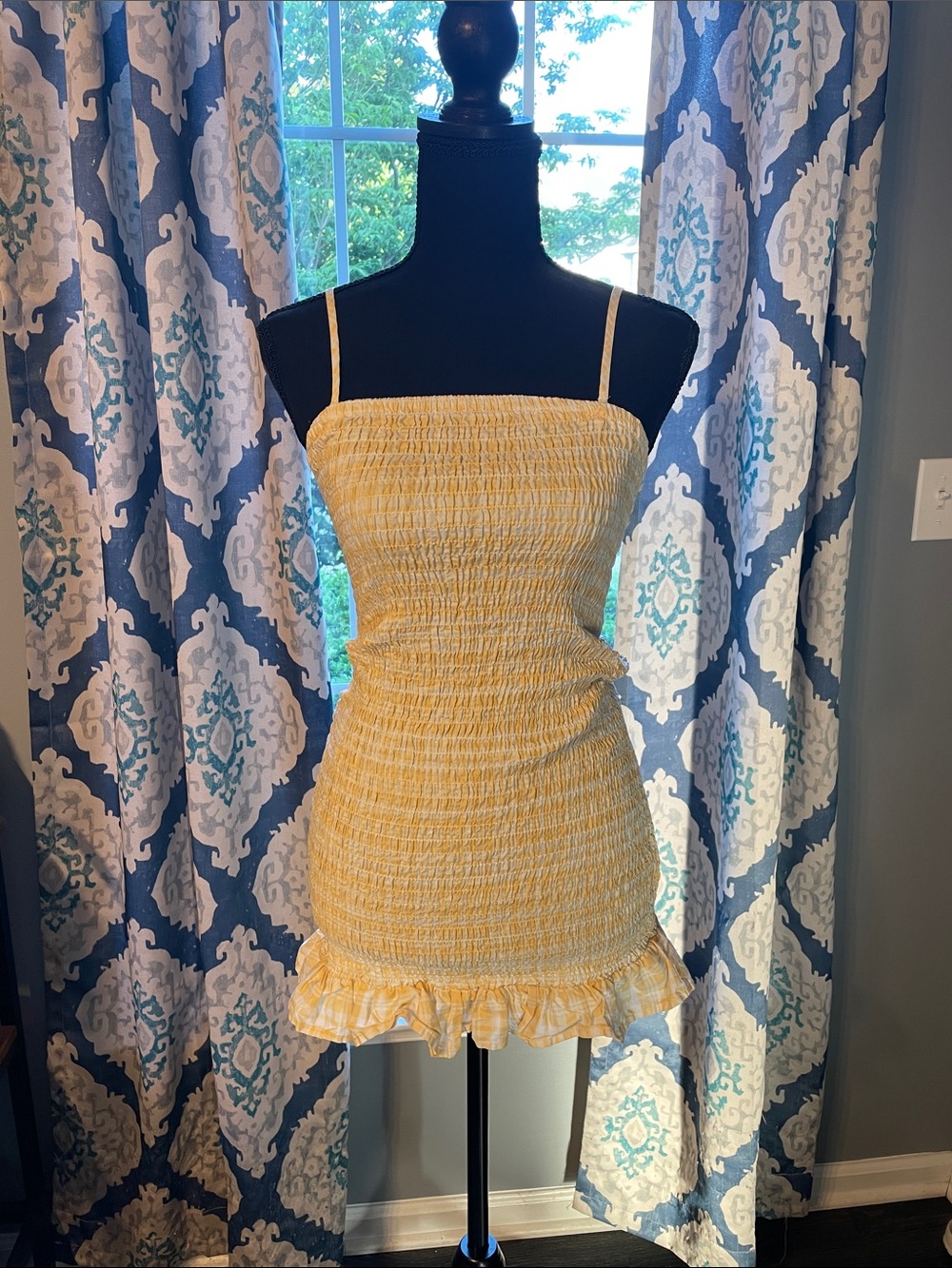 wild fable Yellow Smocked Mini Dress with Ruffle Hem